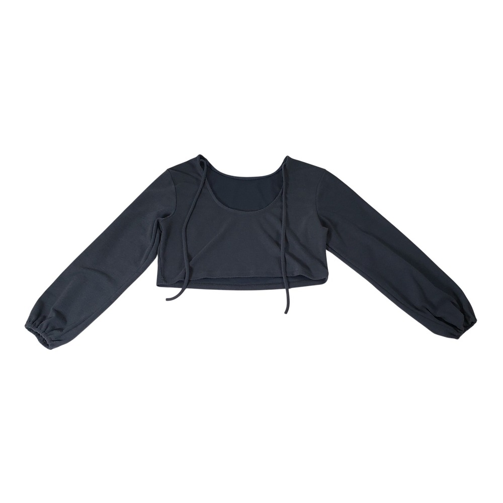 Charcoal Gray Long Sleeve Tie Front Crop Women Top Ribbed Knit XL